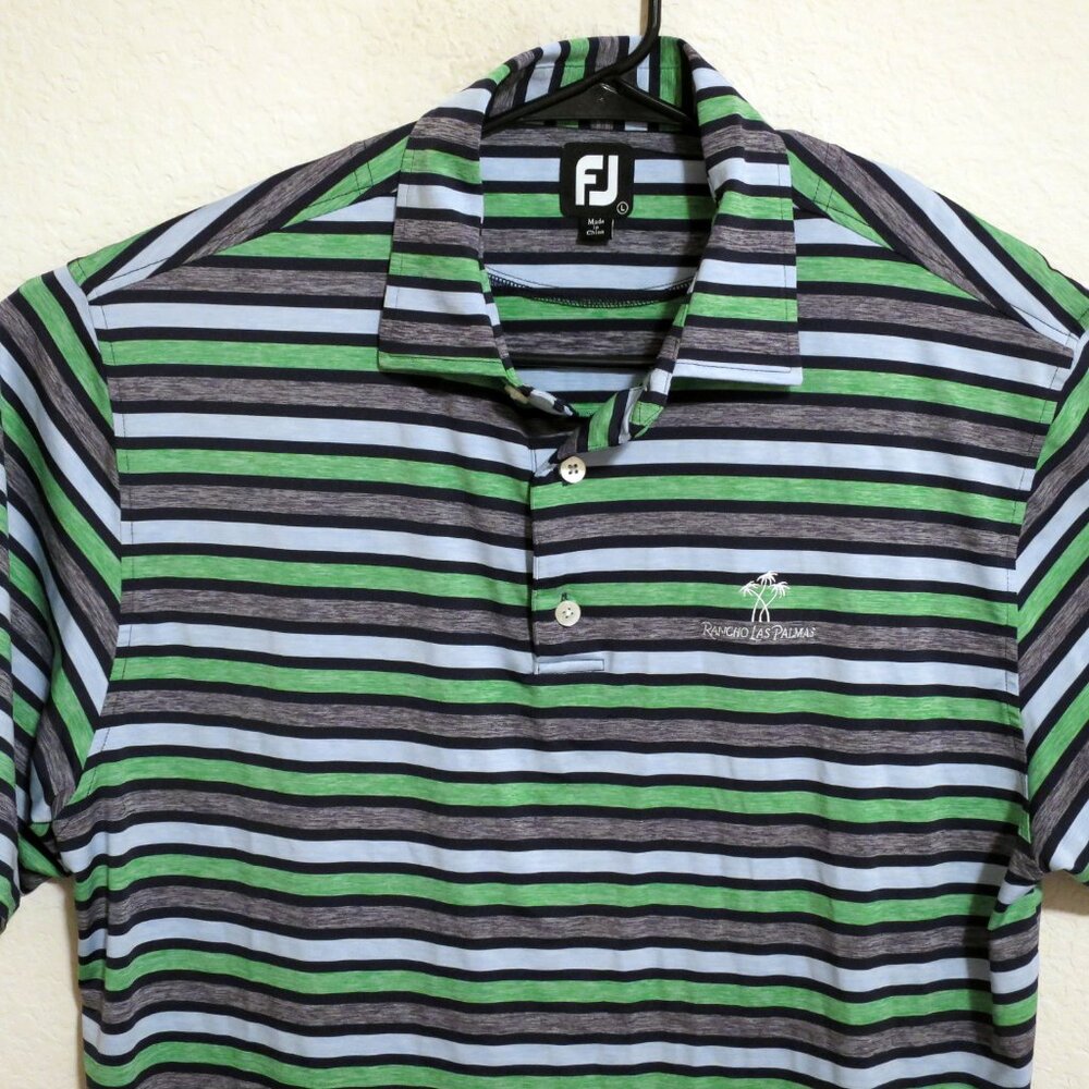 FootJoy Shirt Mens Large Short Sleeve Golf Polo Performance Black Green Stripes